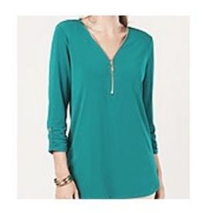 New Kani Zip Front V NECK Chiffon Top